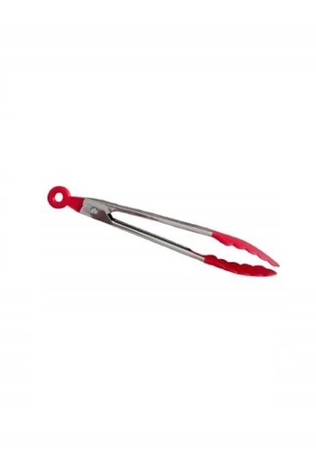OEM Kitchen serving tongs, 25 cm, steel and plastic, locking ring, red