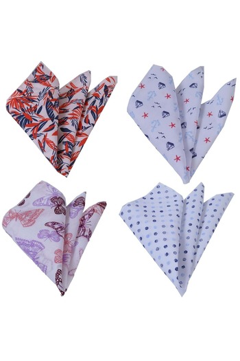 Exve Exclusive Set of 4 Digital Printed Colorful 4 in 1 Pocket Lapel Handkerchiefs on White