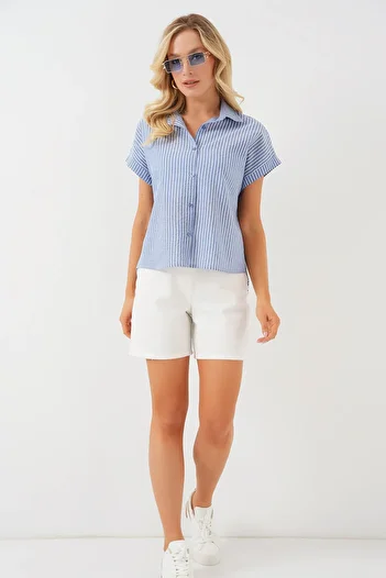 Bigdart Women's Striped Short Sleeve Shirt 20324 - Indigo