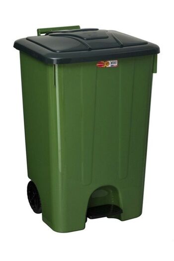 Omnipazar Sy-4265 Green 85 Lt Corner Pedal Wheeled Trash Can