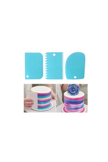 OEM Set 3 spatule patiserie, pentru decorare prajituri si torturi, plastic, 12 cm inaltime, albastru