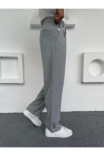 Butik Pleated Baggy Fabric Trousers Gray