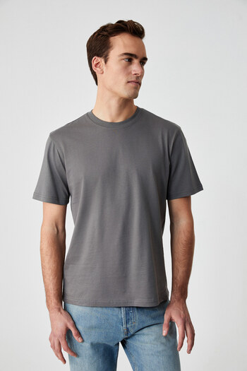GRIMELANGE Γκρι μπλουζάκι Comfort Fit - Solo ανδρικό 100% οργανικό βαμβάκι με χοντρή υφή με λαιμόκοψη
