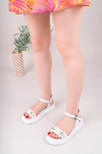 Aymood Chain Buckle Sandals White Skin