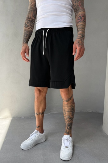 MADZEYMODA Cotton Men's Woven Elastic Waist Black Capri Shorts Ke-7005