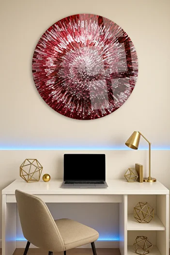 TAULART Abstract Red Layout Design Unbreakable Luxury Glass Table Round Glass Table Home Gift