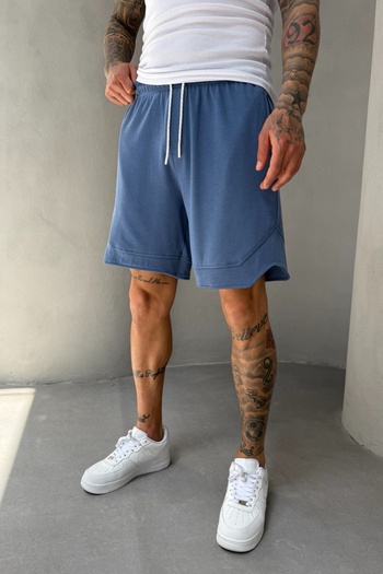 MADZEYMODA Cotton Men's Woven Elastic Waist Blue Capri Shorts Ke-7005