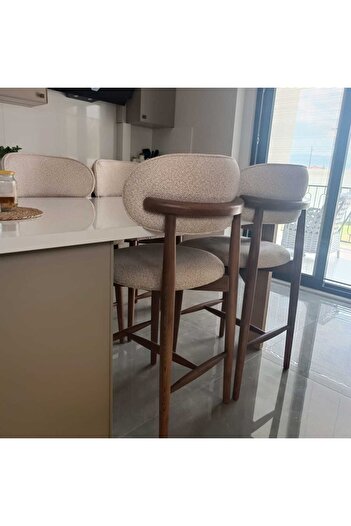 SEZBİL Norte (4 ADET) Ahşap Bar Sandalyesi - Ahşap Ada Mutfak Sandalyesi - Polo Bar