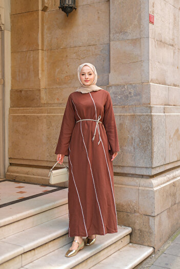 LOCCO Women's Straw Belt Dress Brown