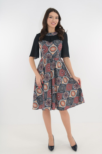 Vanessa Line RO Navy blue wrap dress with multicolor pattern