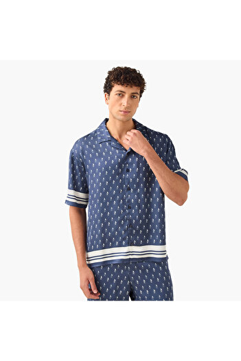 Emperor Emperor Regular Fit Printed Shirt with Camp Collar and Short Sleeves