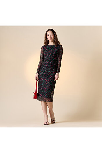 FAV All-Over Floral Print Bodycon Dress with Round Neck