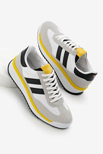 Tonny Black Pantofi sport unisex, alb, cu talpă termică, cu dungi duble