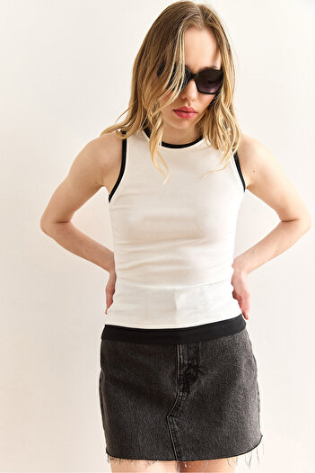 Olalook Women's White Garnished Crew Neck Crop Blouse Blz-19003003
