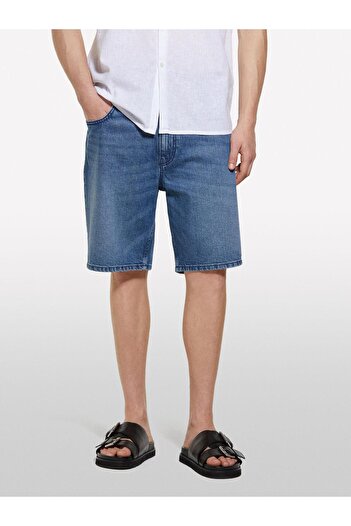 Sisley 100% Cotton Mid Waist Regular Fit Denim Shorts Men's Blue Denim Shorts - 325P4Mcps9019