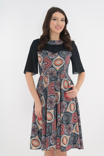 Vanessa Line RO Navy blue wrap dress with multicolor pattern