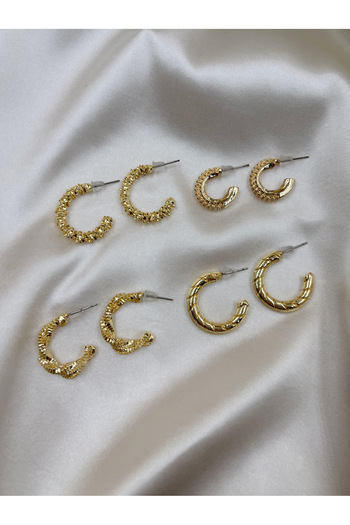 Eylülün Takısı Women's Gold Color 4 Pair Twist Earrings