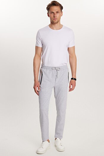 Tudors Unisex Standart Fit Pamuklu 2 İplik Fermuar Cepli Beli Lastikli Bağlamalı Düz Paça Gri Eşofman Altı