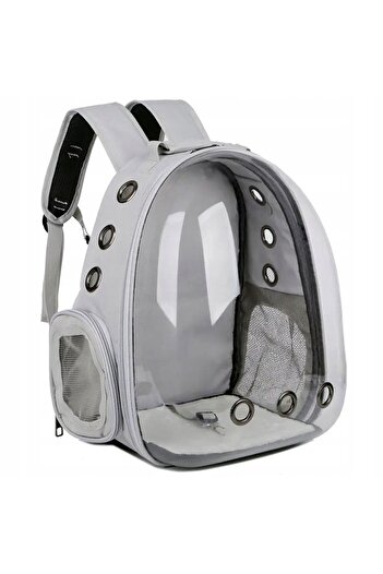 OEM Backpack for transporting cats and small animals, expandable, plastic and foam, handle, gray