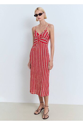 MANGO Woman Rochie cu șnur în dungi