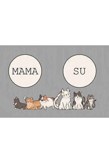 blcmoda Kedi Mama Paspası, Kaymaz Dekoratif Kedi Mama Paspası, Sevimli Kedi Paspası