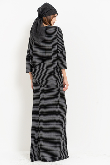 Kikiriki Black Short Sleeve Loose Blouse & Elastic Waist Long Skirt Set