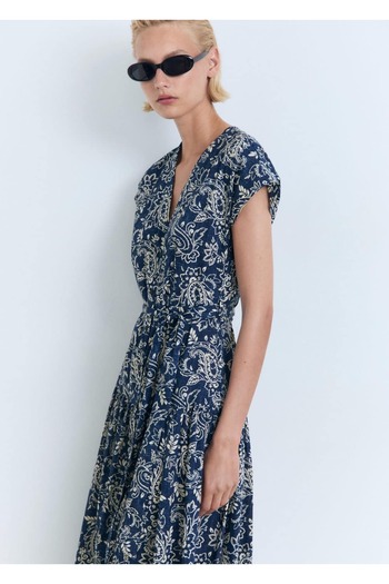 MANGO Woman A-Line Dress with Paisley Pattern Belt