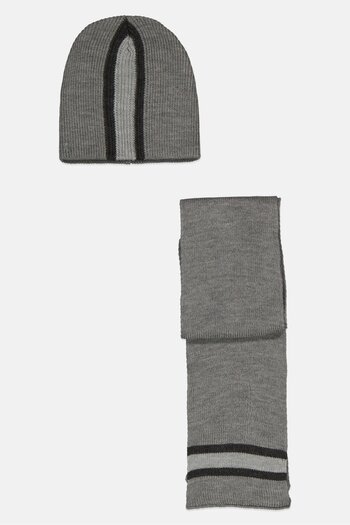 DeFacto Men 2 Pieces Knitted Beanie With Scarf Set, Grey