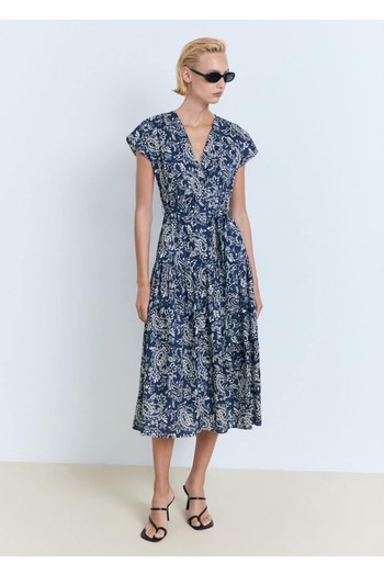 MANGO Woman A-Line Dress with Paisley Pattern Belt