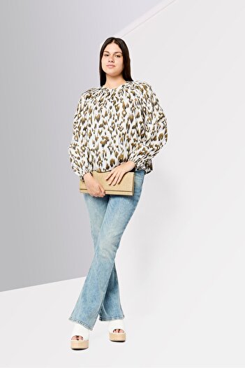Scotch & Soda Women Crew Neck Long Sleeves Allover Print Blouse, Multicolor