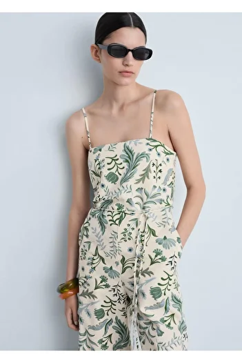MANGO Woman Belted, Patterned Jumpsuit