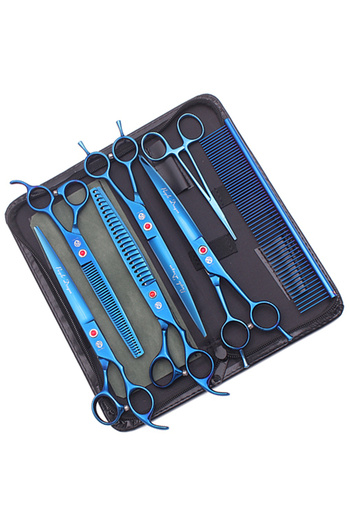 Choice1 Z3015A-Lan-7P Purple Dragon 8" Japan 440C Dog Grooming Scissors Kit Straight Shears Curved Scissors
