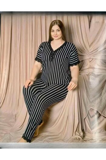 Pijamoni Women's Viscose Plus Size Short Sleeve V-Neck Thin Pajama Set 7530/1 - 1 Piece
