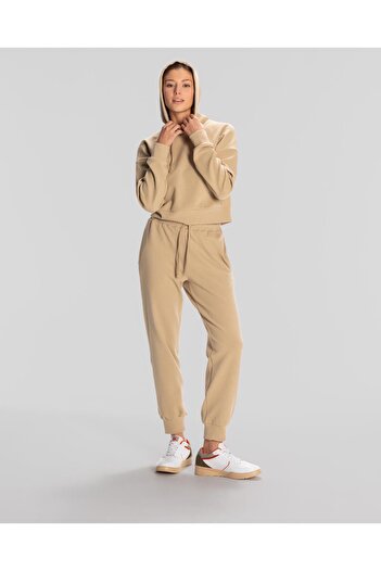 Kappa Λογότυπο Elise Waffle Hoodie Γυναικεία Μπεζ κουκούλα με κανονική εφαρμογή