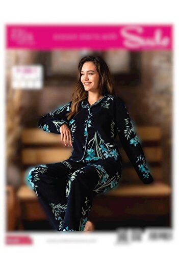 Sude Women's Shirt Front Buttoned Polar Patterned Pajama Set P200/1- 1 Piece