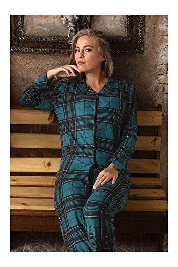 Sude Women's Front Buttoned Suede Pajama Set P200/390 - 1 Piece