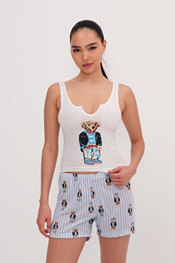 Addax Teddy Bear Printed Shorts Pajama Set Ş122