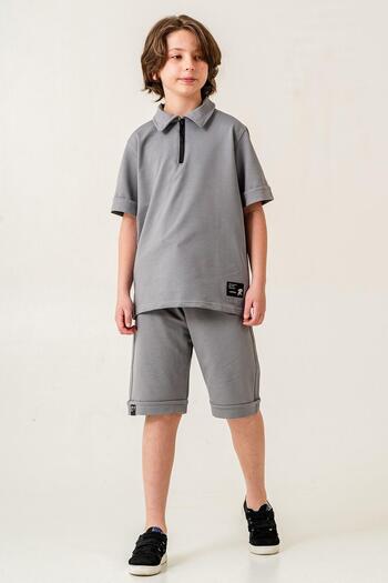 ASYAKİDS CLUB Boy's Half Zipper Summer Sports T-Shirt and Capri Set