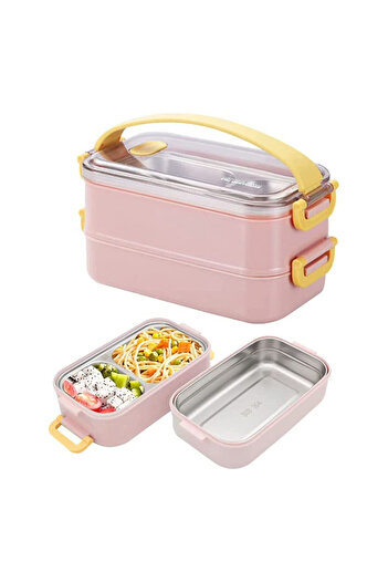 COOYA 1.6l Stainless Steel Lunch Box, Double Layer, Stackable, 22x11x12cm, Suitable for Daily Use