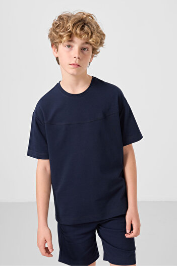 TOMMY LIFE Navy Blue Cotton Oversize Fit Woven Lightweight Flexible Chino Boy Shorts Suit - 11279