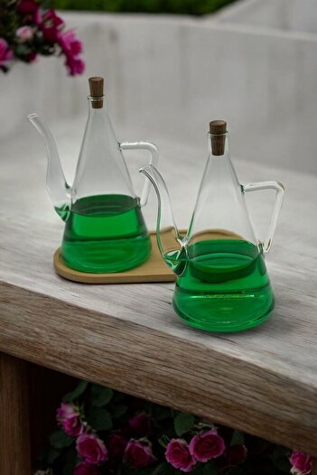 Reoona Borosilicate Glass Oil Bottle Set of 2 with Bamboo Stand – Glazzy 500 ml + 500 ml