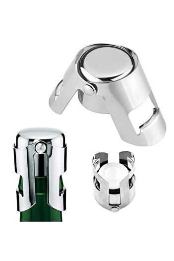OEM Beverage bottle stopper, steel and plastic, reusable, 5.5 x 3.8 cm, silver