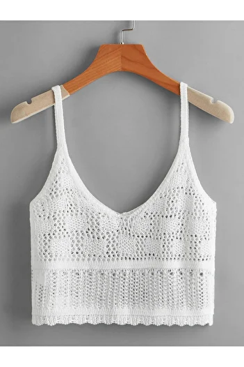 moda mh Women's Openwork Strappy Crop Knitwear Blouse