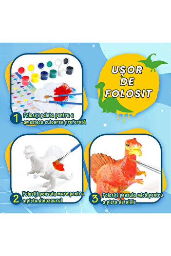 Pitikot Pitikot® 10 Dinosaur Coloring Painting Set, 12 Colors, 6 Brushes