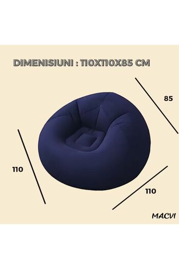 MACVI Macvi® Lazy Bag Inflatable Armchair with Pump Included, 110x110x85 cm, Portable, Indoor/Outdoor, Purple