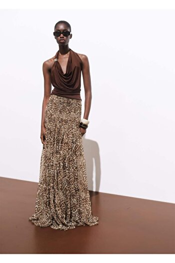 MANGO Woman Leopard Patterned Maxi Skirt