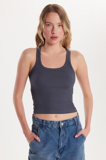 Tudors Women's Slim Fit Slim Fit Thin Strap U Neck Anthracite Body Undershirt