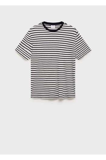 MANGO Man Slim fit çizgili keten tişört
