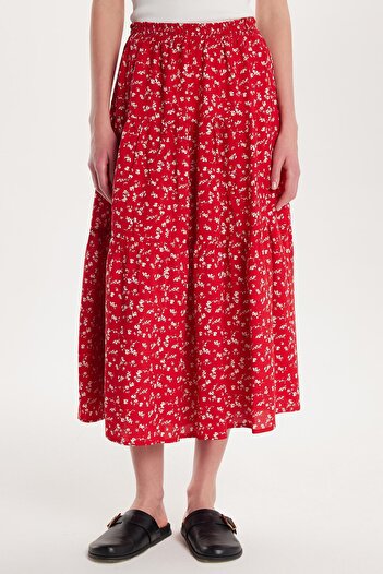 Tudors Women's Standard Fit Elastic Waist Pleated Printed Viscose Skirt