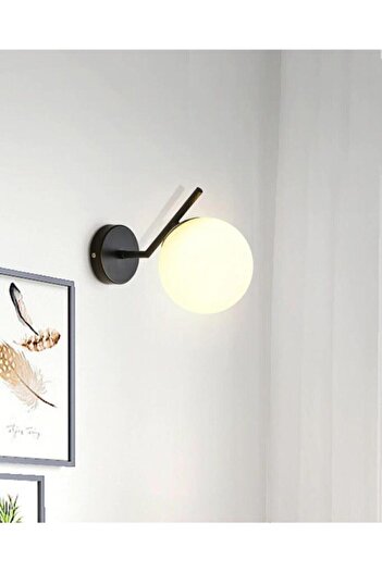 Modavize Sezen Special Living Room - Kitchen - Cafe Design Black Body White Glass Sconce